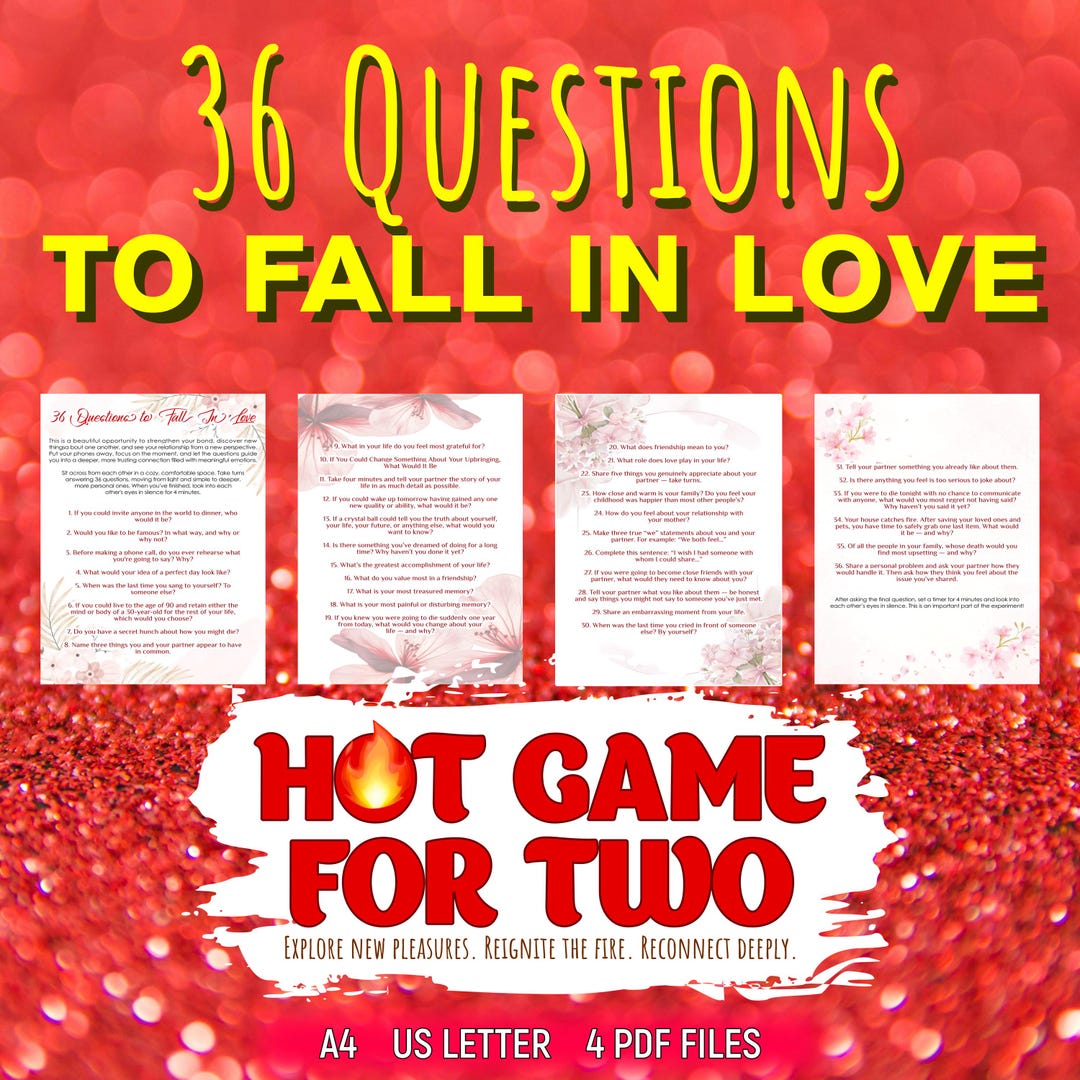 36 Questions to Fall in Love | Couples Game | Printable PDF A4 &amp; US ...