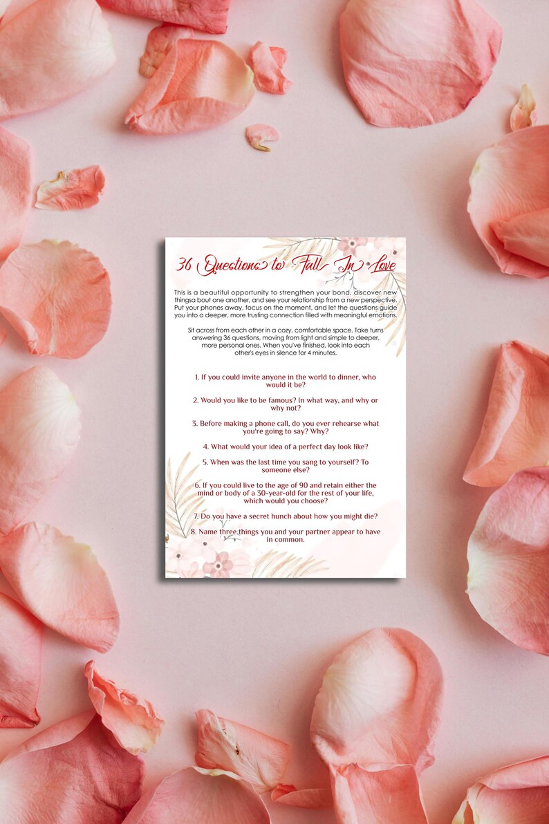 36 Questions to Fall in Love | Couples Game | Printable PDF A4 &amp; US ...