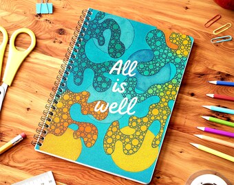 Cahier à spirales A5 – Citation « Tout va bien », art abstrait apaisant