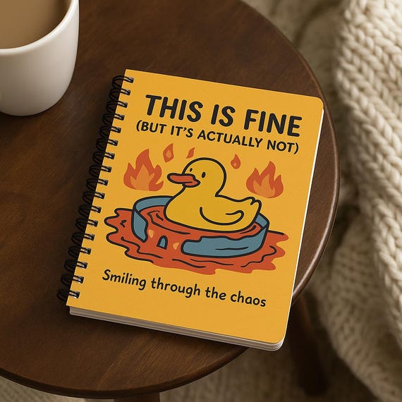 Funny Mental Health Notebook | Stress & Burnout Journal-“This Is Fine” | Cute Sarcastic Gift | Duck Notebook for Anxiety Relief