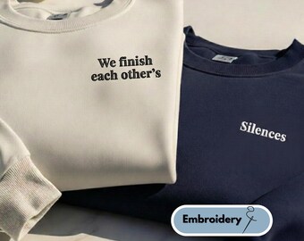 Embroidered Matching Couple Sweatshirts, Minimal Text Sweatshirt Set, Anniversary Gift For Couples