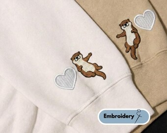 Embroidered Otter Holding Hands Sweatshirt, Anniversary Gift, Matching Couple Sweatshirts