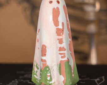 Spectral Ghost Vessel | Echoed Relic | Mint, Pink, Rust, Green Figurine – Crackled Handmade Spirit Sculpture – Rustic Gothic Decor