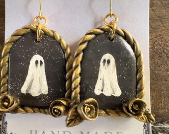 Victorian Ghost Portrait Earrings: Hand-Painted Polymer Clay Gothic Jewelry