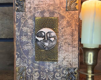 Art Journal | Moon Tome | blank journal polymer clay embellished mixed media original dark academia style cover