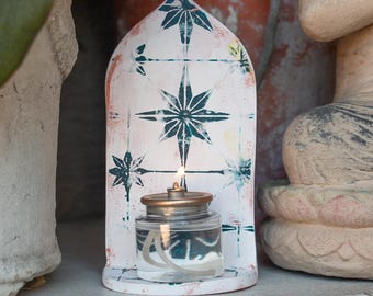 Handcrafted Clay Altar with Moroccan Tile Print - Bohemian Keepsake Shrine