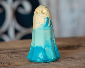 Spectral Ghost Vessel | Shorewalker |Yellow & Teal Mini Ghost Handmade Gypsum Spirit Figurine Desk Pal