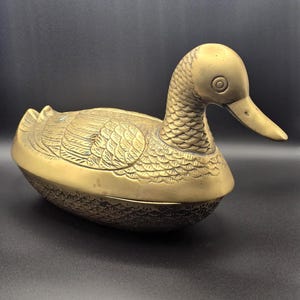 Vintage Solid Brass Duck Figurine Box Leonard Silver Mfg Co
