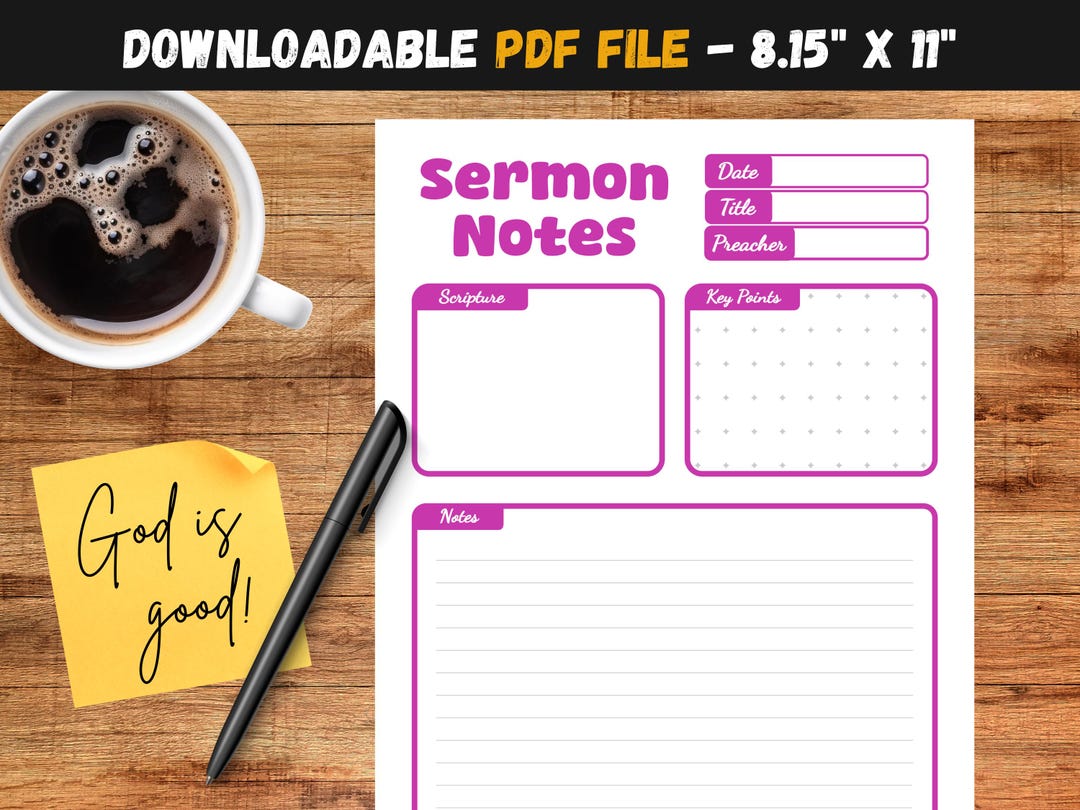 Red Sermon Note Purple Sermon Notes Template, Bible Help Journal, Instant Download Pdf ...