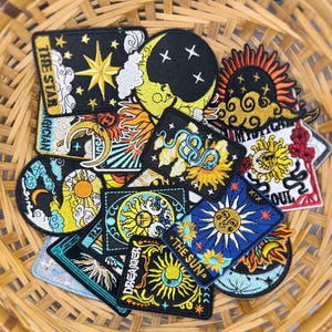 Celestial Moon and Sun Iron-On Embroidered Patch Pack (Set of 5)