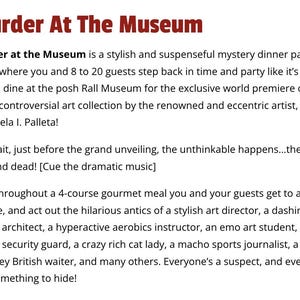 Murder at the Museum Dinner Party Game – Interactive Mystery (PDF Download) image 2