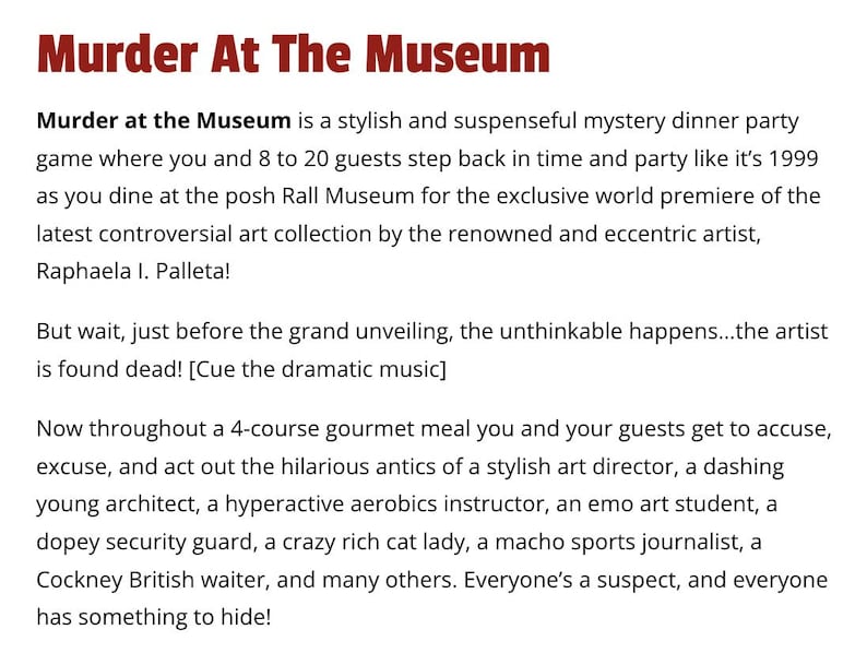 Murder at the Museum Dinner Party Game – Interactive Mystery (PDF Download) image 2