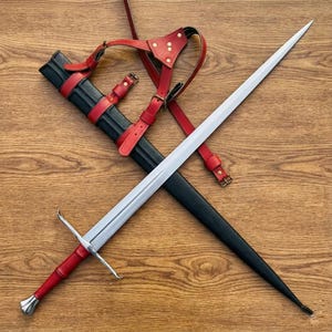 Hand Forged Medieval Longsword: 35" Blade, Leather Sheath Gift for Boyfriend