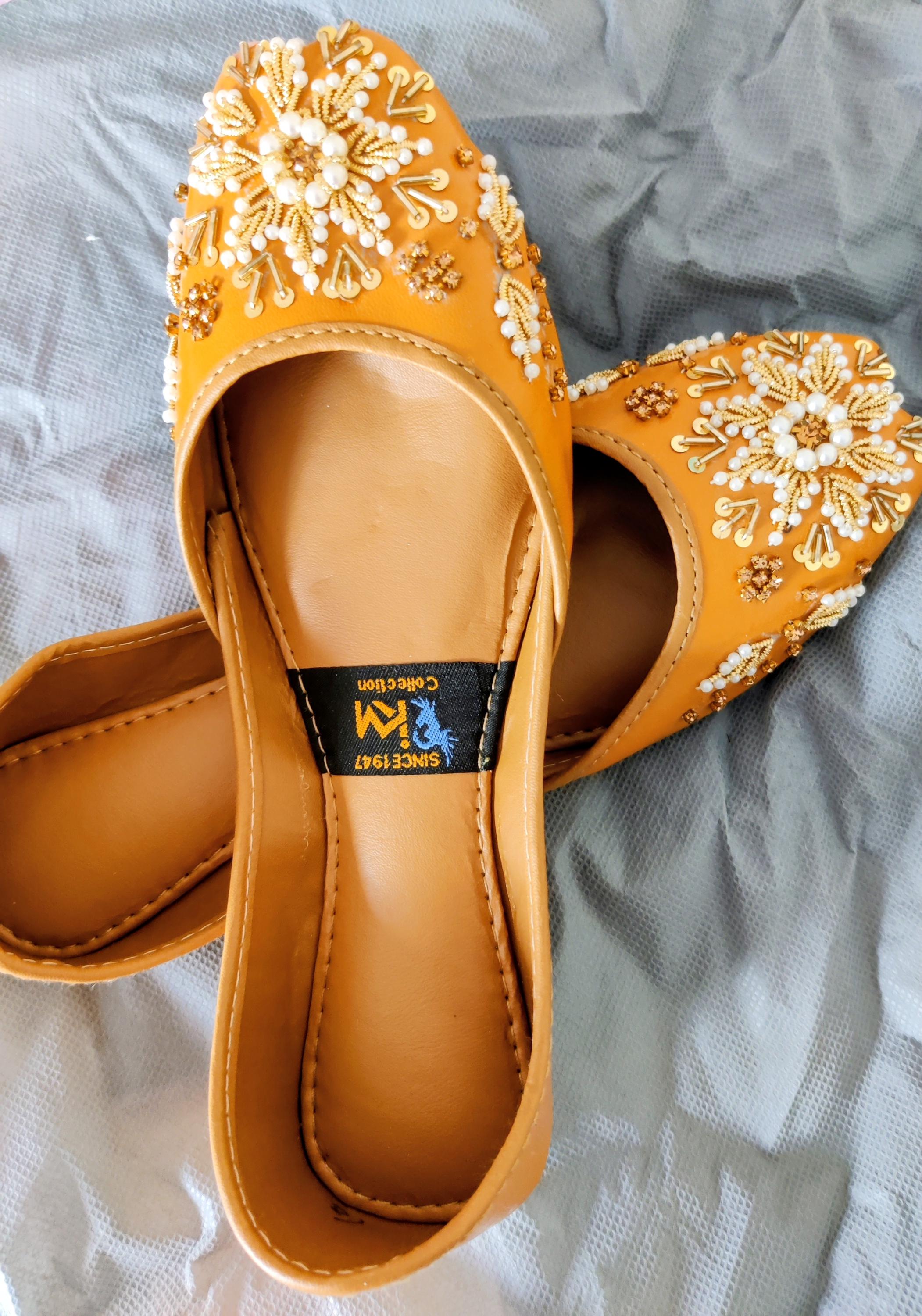 Women's Leather Khussa Flat Shoes - Handmade Punjabi Jutti Ethnic Traditional