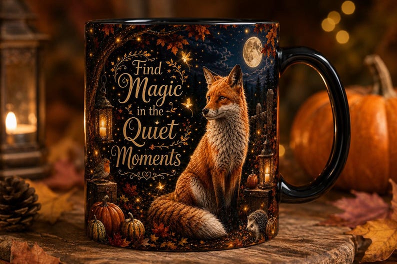 Find Magic in the Quiet Moments Mug 11oz, Woodland Fox Mug, Autumn Cottagecore Mug, Fox Lover Gift, Cozy Fall Mug image 2