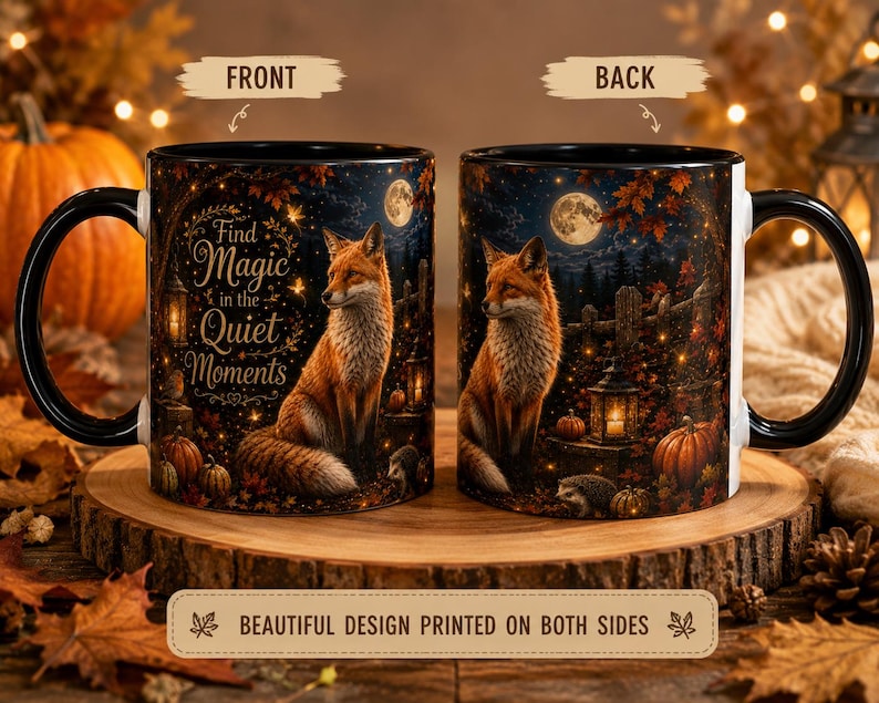 Find Magic in the Quiet Moments Mug 11oz, Woodland Fox Mug, Autumn Cottagecore Mug, Fox Lover Gift, Cozy Fall Mug image 5