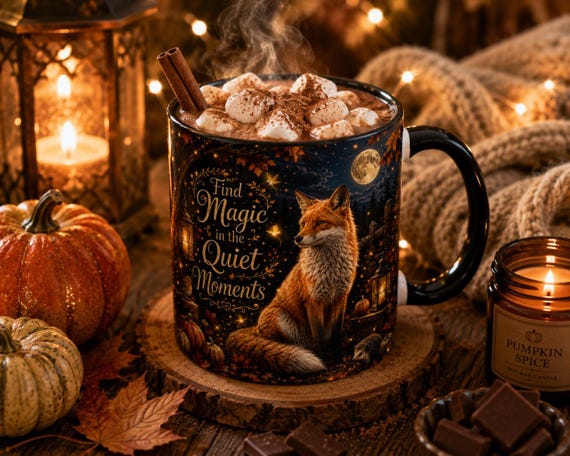 Find Magic in the Quiet Moments Mug 11oz, Woodland Fox Mug, Autumn Cottagecore Mug, Fox Lover Gift, Cozy Fall Mug