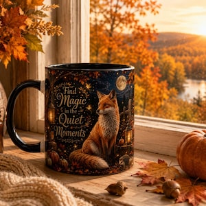 Find Magic in the Quiet Moments Mug 11oz, Woodland Fox Mug, Autumn Cottagecore Mug, Fox Lover Gift, Cozy Fall Mug image 4