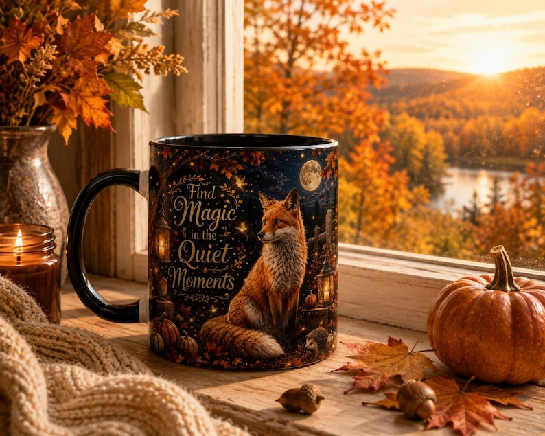 Find Magic in the Quiet Moments Mug 11oz, Woodland Fox Mug, Autumn Cottagecore Mug, Fox Lover Gift, Cozy Fall Mug image 4