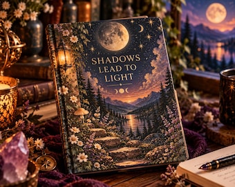 Shadows Lead to Light Journal, Celestial Moon Notebook, Dark Academia Journal, Whimsical Lined Notebook, 150 Pages