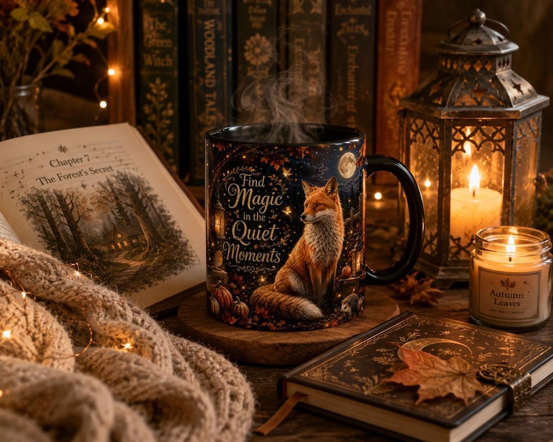 Find Magic in the Quiet Moments Mug 11oz, Woodland Fox Mug, Autumn Cottagecore Mug, Fox Lover Gift, Cozy Fall Mug image 6
