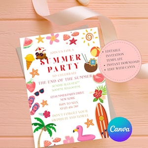 Editable End of Summer Party Invitation Template, Digital Summer Party Invitation, Editable Summer Party Invitation