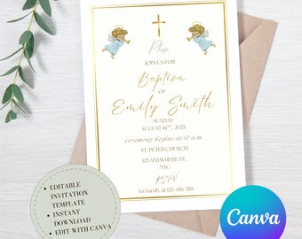Baptism Invitation Template, Editable Modern Baptism Invite, Minimalist Baptism Invite, Simple Baptism Invite, Minimal Aesthetic Invitation