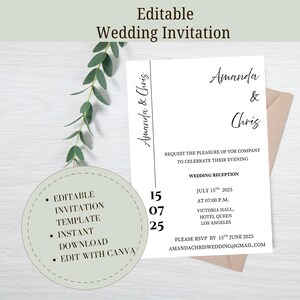 Elegante minimalistische Hochzeitseinladung, bearbeitbare Hochzeitseinladungsvorlage, druckbare digitale Hochzeitsfeier einladen
