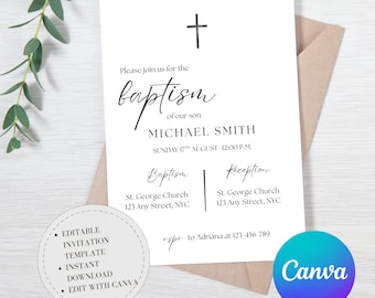 Baptism Invitation Template, Editable Modern Baptism Invite, Minimalist Baptism Invite, Simple Baptism Invite, Minimal Aesthetic Invitation