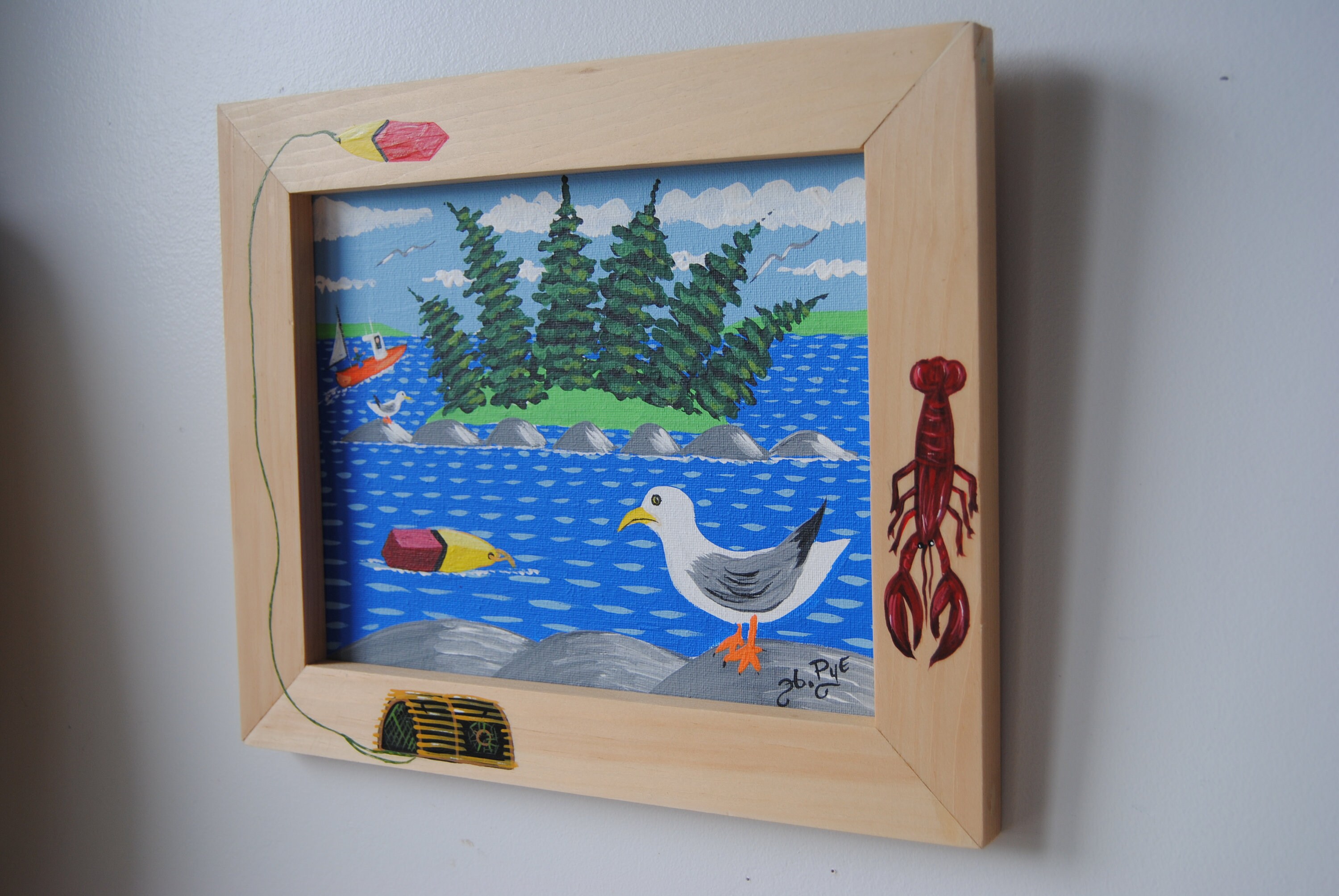 Maritime folk art painting Original nautical painting Seagull Etsy
