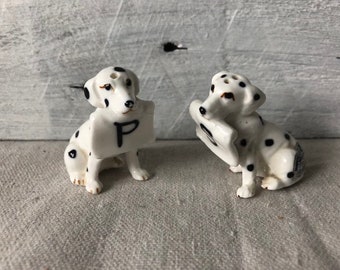 Vintage Bone China Dalmatian Salt and Pepper Shakers - Small Dog figurines Japan