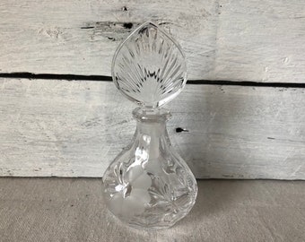Vintage Perfume Bottle - Princess House Crystal Floral Etched Perfume Bottle With Stopper