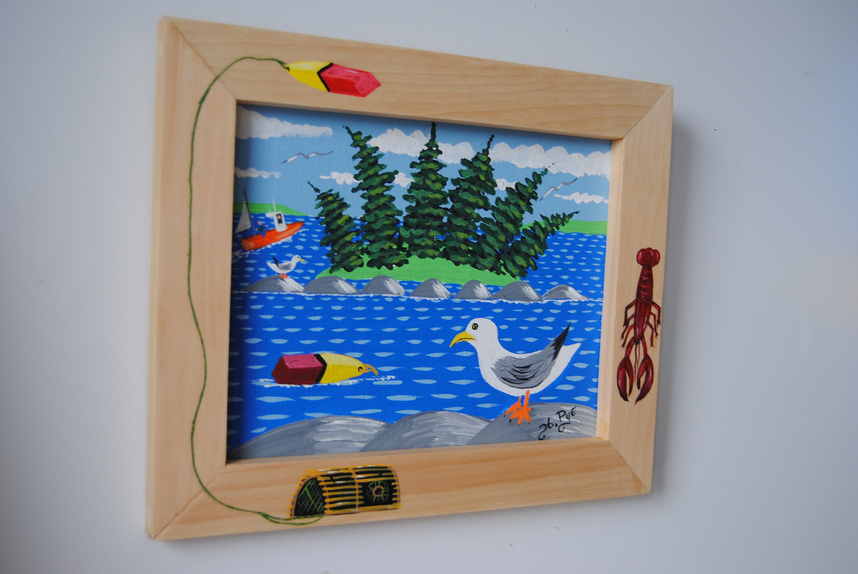 Maritime folk art painting Original nautical painting Seagull Etsy