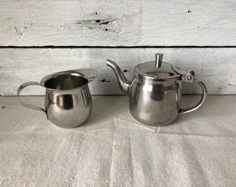 Vintage Stainless Steel Teapot and Creamer 18-8 Stainless Steel Small Individual Teapot Creamer