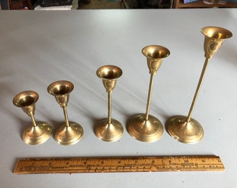 Vintage set of 5 brass candle sticks  Brass Candle holders  Candlesticks for wedding table decor