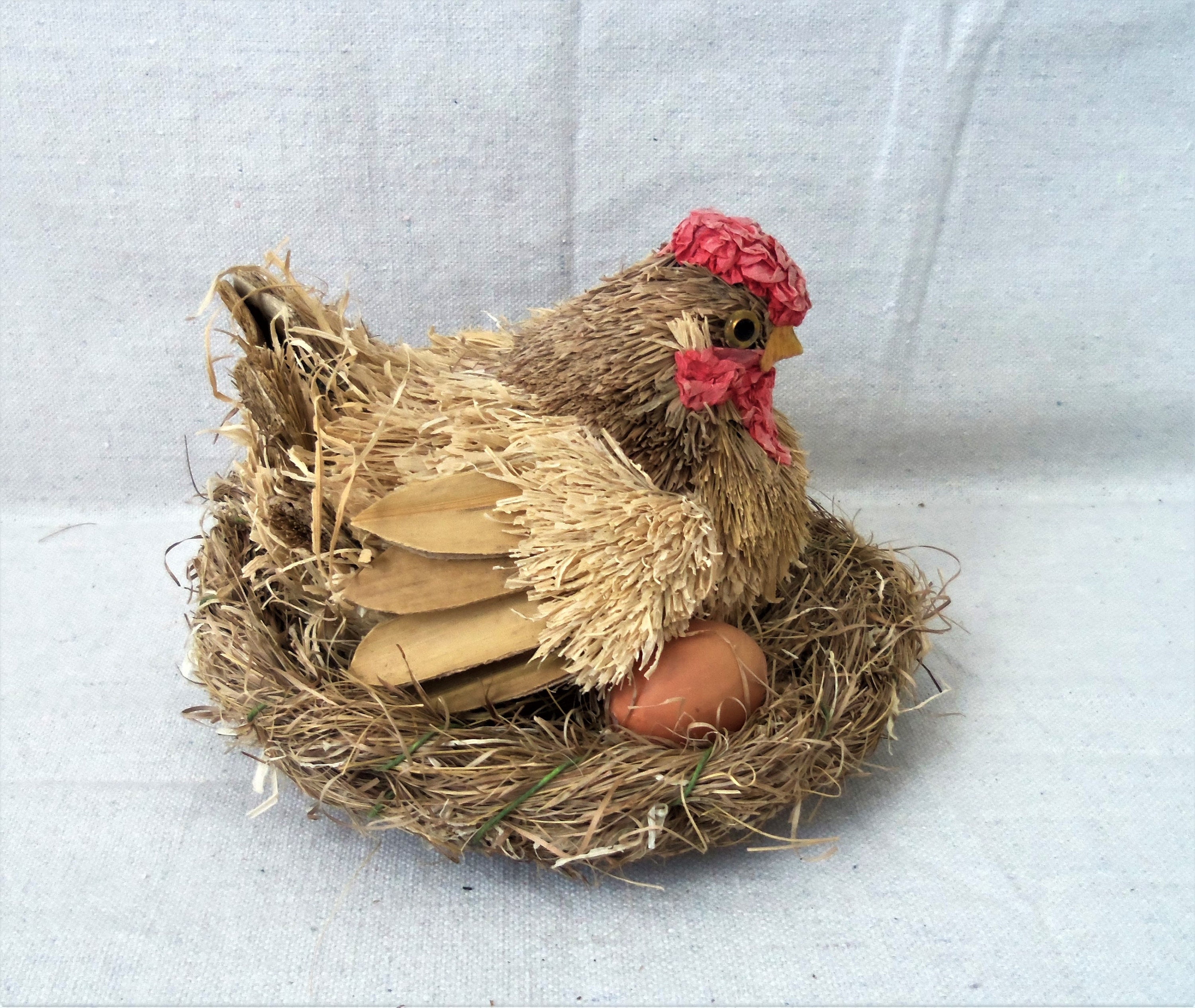 Vintage hen on nest Chicken on nest with eggs Natural straw Etsy