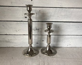 Vintage set of 2 Candle Sticks - Chrome on Brass candlesticks - Ornate Candleholders