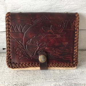 Cartera de pesca con mosca vintage hecha a mano Cartera de cuero para pesca con mosca Regalo para el día del padre
