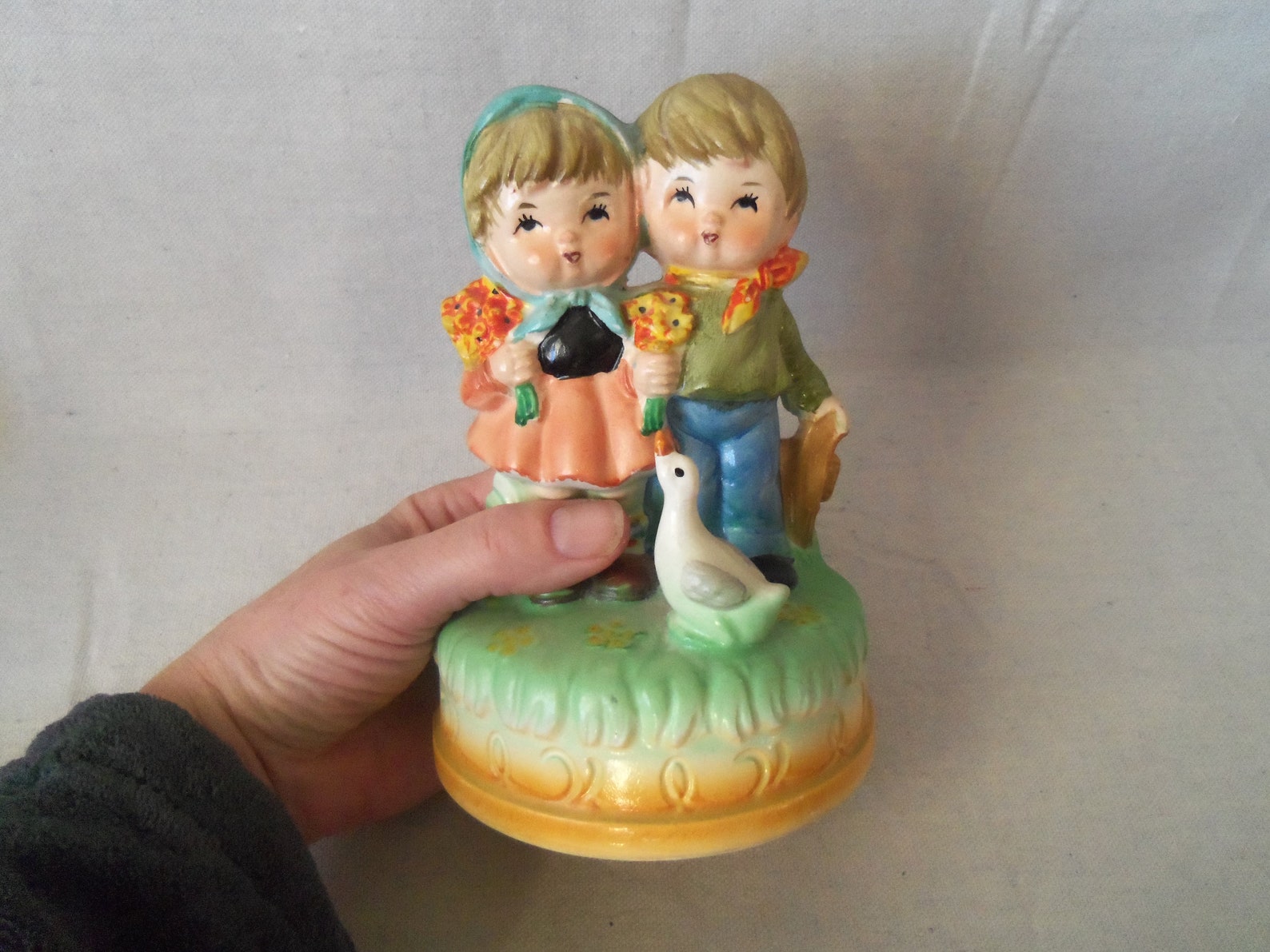 Vintage music box Hummel style figurine Little girl and Boy Etsy