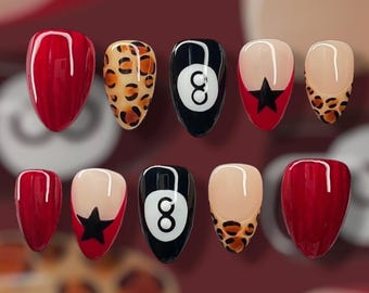 8 Ball Leopard Print Druckknöpfe | Press-Ons Nägel