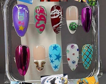 Uñas postizas con temática de JoJo's Bizarre Adventure / SBR / Pintadas a mano