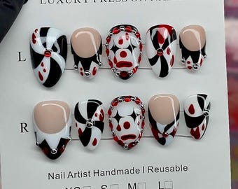 Scary Jester Nagel Set | Handbemalte Bügelbilder