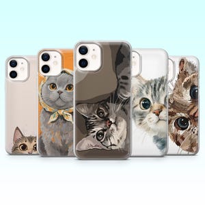 Cute Cat Phone Case Manga Kawaii Pet Cover for iPhone 16 Pro, 15, 14, 13, 12, Samsung S25+, S24FE, S23, S22, A16, A25, Pixel 9Pro,8A