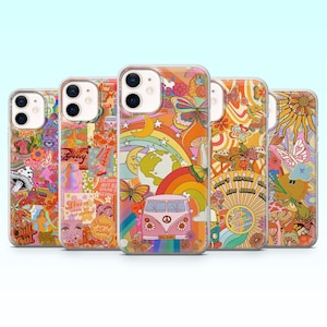 Indie Groovy Phone Case Flower Retro Floral Cover for iPhone 16 Pro, 15, 14, 13, 12, Samsung S25+, S24FE, S23, S22, A16, A25, Pixel 9Pro,8A