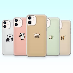 Minimalist Panda Phone Case Cute Animal Simple Panda Cover for iPhone 16 Pro, 15, 14, 13, 12, Samsung S25+, S24FE, S23, S22, A16, A25
