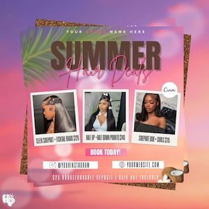 Hair Flyer Template for Canva – Editable Hairstylist Price List, Summer Hair Promo Sheet, Client Sale Flyer