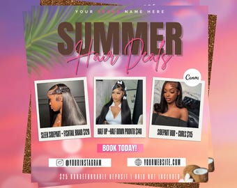 Hair Flyer Template for Canva – Editable Hairstylist Price List, Summer Hair Promo Sheet, Client Sale Flyer