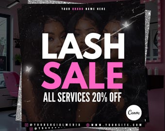 Lash Sale Flyer Vorlage für Canva - Bearbeitbare Pink & Black Beauty Business Promotion - Lash Erweiterungen Service Rabatt Ad