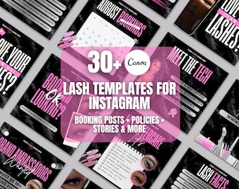 Lash Business Instagram Bundle - 30+ Canva Templates für Lash Techs | Posts, Stories, Highlights, Einverständniserklärung & Business Card