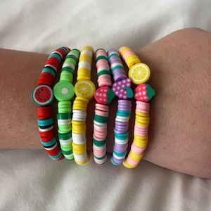Fruit themed clay bead bracelets